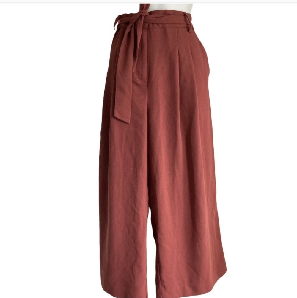 RW&CO High Waist Wide Leg Pleated Muted Rust Colour Fall Culottes Pants SZ 10